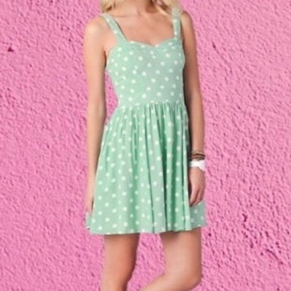 Mint Polka Dot Dress with Pockets (S) - Picture 1 of 14